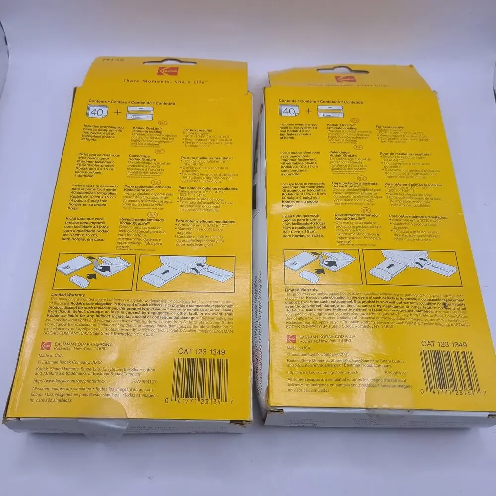 2 Kodak PH-40 Color Cartridge & Photo Paper Kits, 1 Cartridge and 40 Sheets